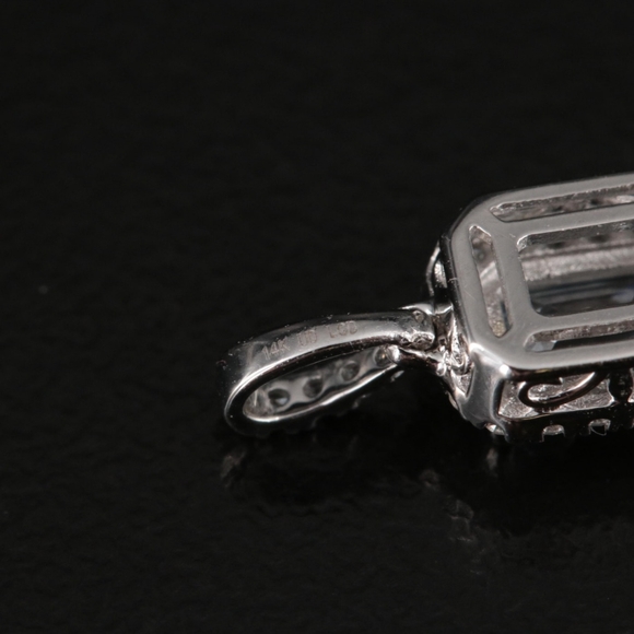 14K White Gold LAB CREATED Emerald Cut Blue Diamond Pendant - Picture 6 of 12